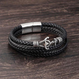 Stainless Steel Anchor Bracelet Men Cowhide Leather Rope Wrap Punk Charm