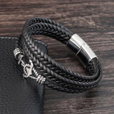 Stainless Steel Anchor Bracelet Men Cowhide Leather Rope Wrap Punk Charm