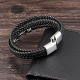 Stainless Steel Anchor Bracelet Men Cowhide Leather Rope Wrap Punk Charm