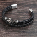 Stainless Steel Anchor Bracelet Men Cowhide Leather Rope Wrap Punk Charm