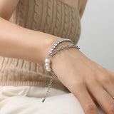 Stainless Steel Crystal Pearl Charm Bracelet 18K Accessories