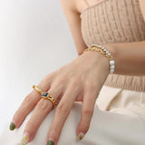 Stainless Steel Crystal Pearl Charm Bracelet 18K Accessories