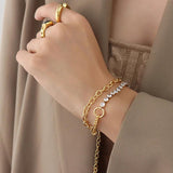 Stainless Steel Crystal Pearl Charm Bracelet 18K Accessories
