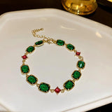 Korea Jewelry Retro Green Gemstone Bracelet Women Stretchable Adjustable