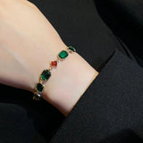 Korea Jewelry Retro Green Gemstone Bracelet Women Stretchable Adjustable