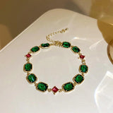 Korea Jewelry Retro Green Gemstone Bracelet Women Stretchable Adjustable