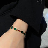 Korea Jewelry Retro Green Gemstone Bracelet Women Stretchable Adjustable