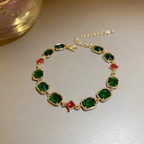 Korea Jewelry Retro Green Gemstone Bracelet Women Stretchable Adjustable