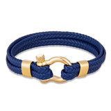 Woven Leather Rope Wrap Steel Shackle Bracelet