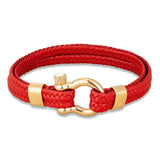 Woven Leather Rope Wrap Steel Shackle Bracelet