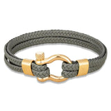 Woven Leather Rope Wrap Steel Shackle Bracelet