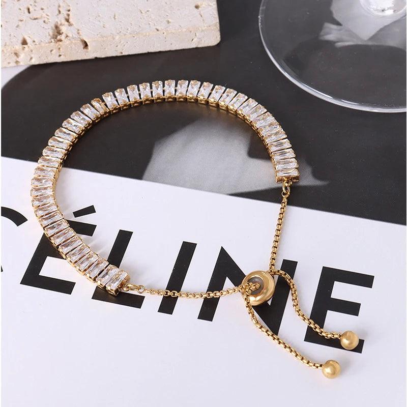 Adjustable Square Crystal Bracelet Stainless Steel Jewelry