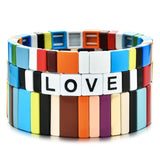 Rainbow Love Bracelets Enamel Tile Charm Bracelet for Women