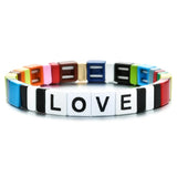 Rainbow Love Bracelets Enamel Tile Charm Bracelet for Women