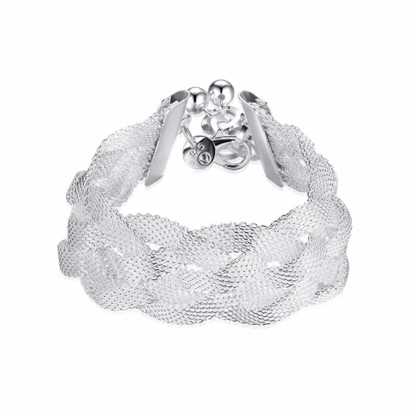 925 Silver Lekani Mesh Cross Bracelets 2.5cm Big Width Twist Bangles