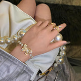 High-End Freshwater Pearl Crystal Butterfly Bracelet