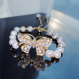 High-End Freshwater Pearl Crystal Butterfly Bracelet