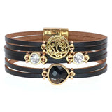 Metal Charm Leather Bracelets for Women