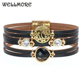 Metal Charm Leather Bracelets for Women