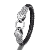 Vikings Double Wolf Head Leather Rope Bracelets Men