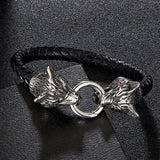 Vikings Double Wolf Head Leather Rope Bracelets Men