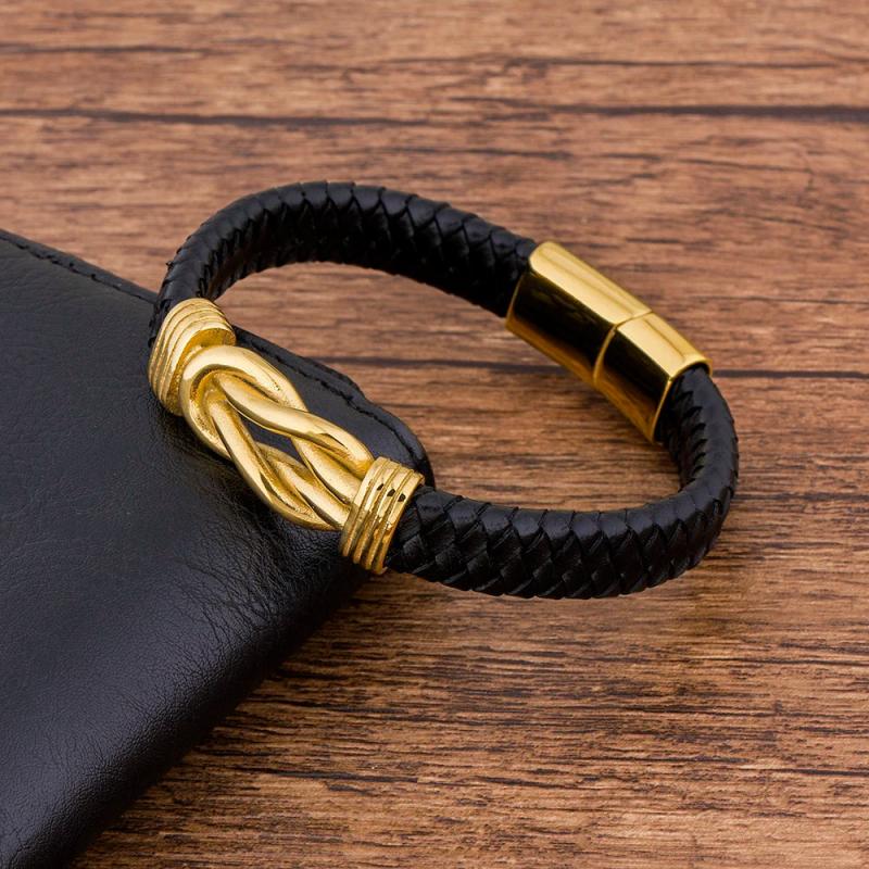 Geometric Charm Leather Bracelet Stainless Steel Magnetic Buckle