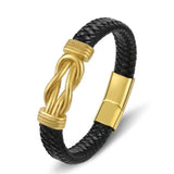 Geometric Charm Leather Bracelet Stainless Steel Magnetic Buckle