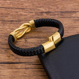 Geometric Charm Leather Bracelet Stainless Steel Magnetic Buckle