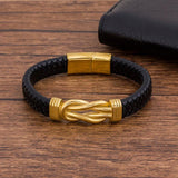 Geometric Charm Leather Bracelet Stainless Steel Magnetic Buckle