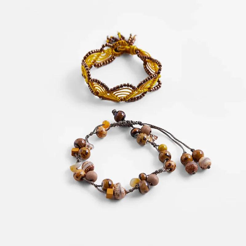 Bohemian Ethnic Rope Weaving Stone Beaded Bracelets Set
