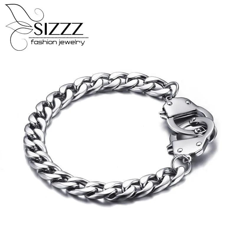 Men Handcuffs Bracelet Stainless Steel Link Chain Secret Shades Mens Jewelry