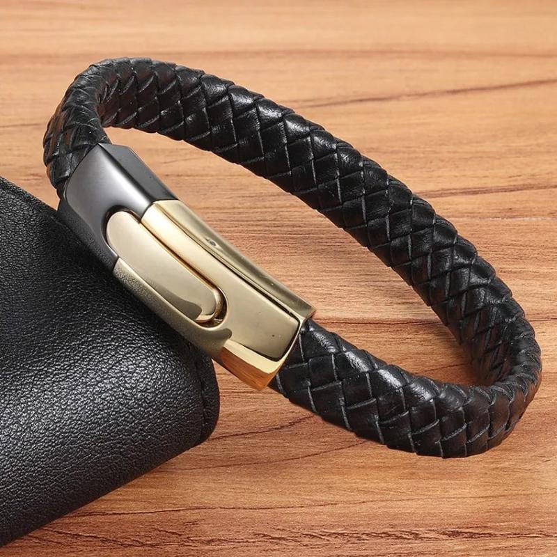 Punk Easy Hook Snake Chain Leather Bracelet Men