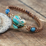 Apatite Heart Shape Charm Bracelet Macrame Bangle Wrap Jewelry