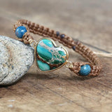 Apatite Heart Shape Charm Bracelet Macrame Bangle Wrap Jewelry