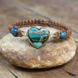 Apatite Heart Shape Charm Bracelet Macrame Bangle Wrap Jewelry