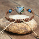 Apatite Heart Shape Charm Bracelet Macrame Bangle Wrap Jewelry