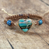 Apatite Heart Shape Charm Bracelet Macrame Bangle Wrap Jewelry