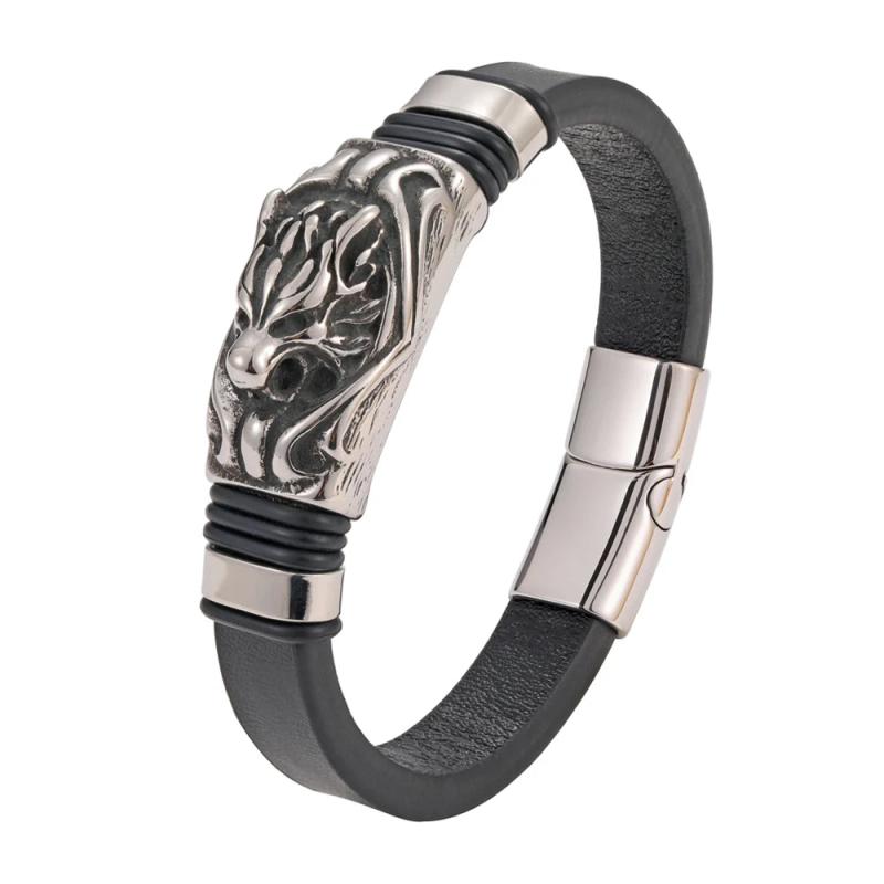 Men's Leather Bracelet Animal Skull Dragon Snake Spider Centipede