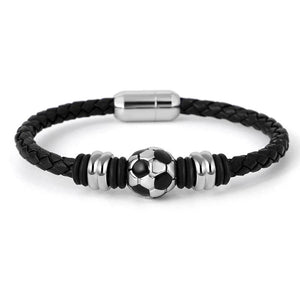 Football Charm Bracelet Leather Rope Stainless Steel Jewelry