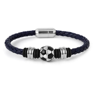 Football Charm Bracelet Leather Rope Stainless Steel Jewelry