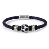 Football Charm Bracelet Leather Rope Stainless Steel Jewelry