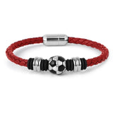 Football Charm Bracelet Leather Rope Stainless Steel Jewelry
