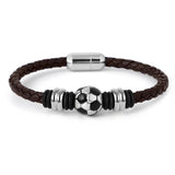 Football Charm Bracelet Leather Rope Stainless Steel Jewelry