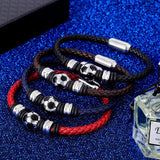 Football Charm Bracelet Leather Rope Stainless Steel Jewelry