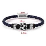 Football Charm Bracelet Leather Rope Stainless Steel Jewelry