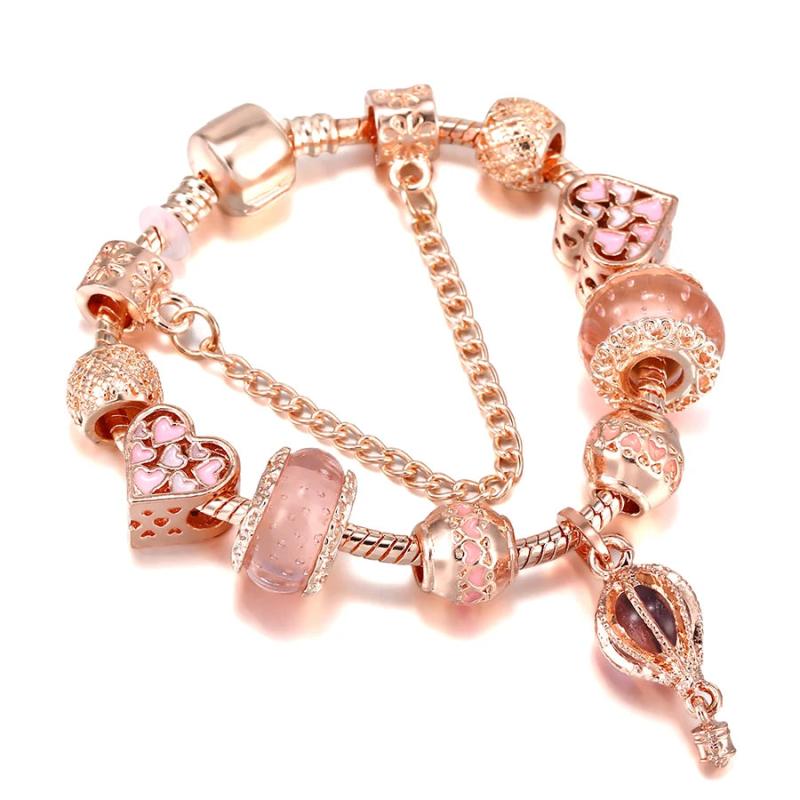 Rose Hot Air Balloon Pendant Charm Bracelet for Women