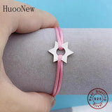 Silver Star Buckle Ribbon Lace Up Rope Chain Adjustable Size Bracelet