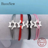 Silver Star Buckle Ribbon Lace Up Rope Chain Adjustable Size Bracelet