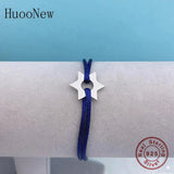 Silver Star Buckle Ribbon Lace Up Rope Chain Adjustable Size Bracelet
