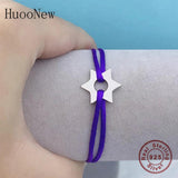 Silver Star Buckle Ribbon Lace Up Rope Chain Adjustable Size Bracelet